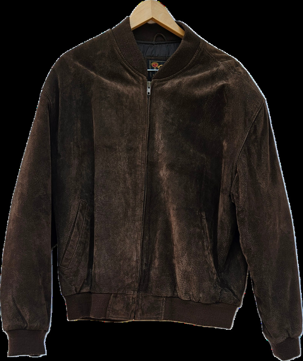 Vintage Reed Sportswear Mens L Brown Suede Leather Bomber Jacket Full Zip